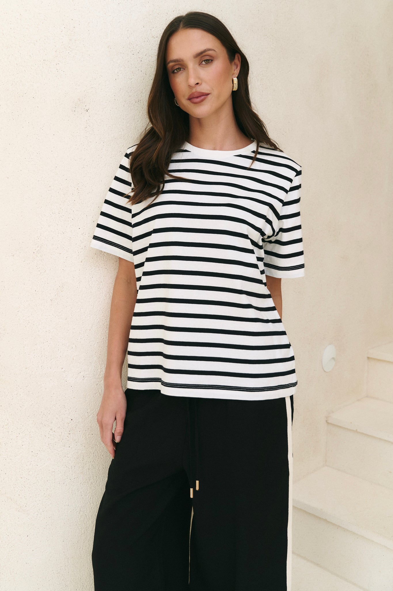 RE:UNION BINDING BLACK WHITE STRIPE BOXY FIT TEE