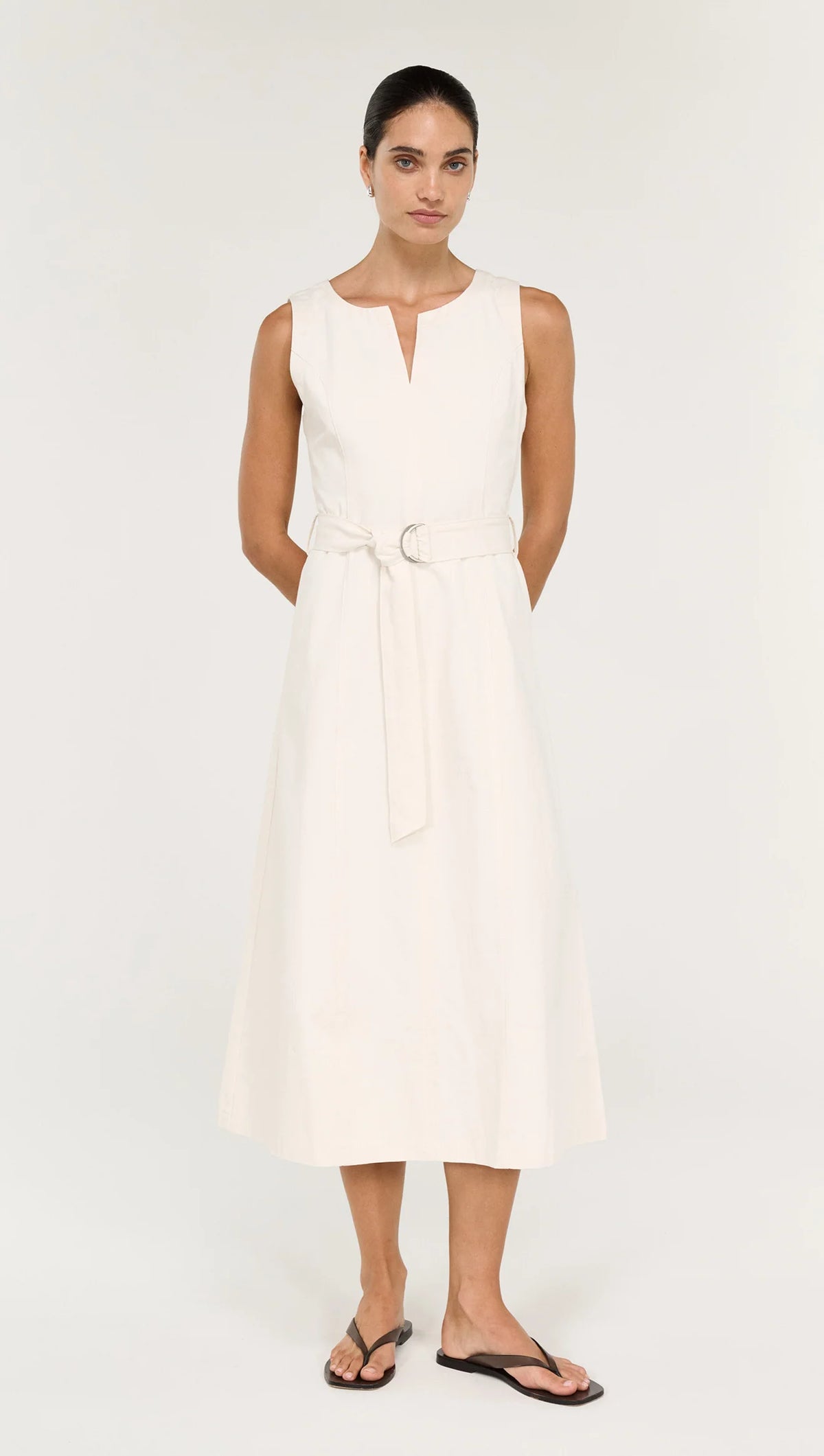 STAPLE THE LABEL ROSELLE BELTED MIDI DRESS