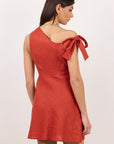 AMONG THE BRAVE REFLECT LINEN ONE SHOULDER BOW MINI DRESS