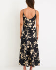 STORIES BE TOLD REGION FLORAL SATIN LACE TRIM MAXI DRESS