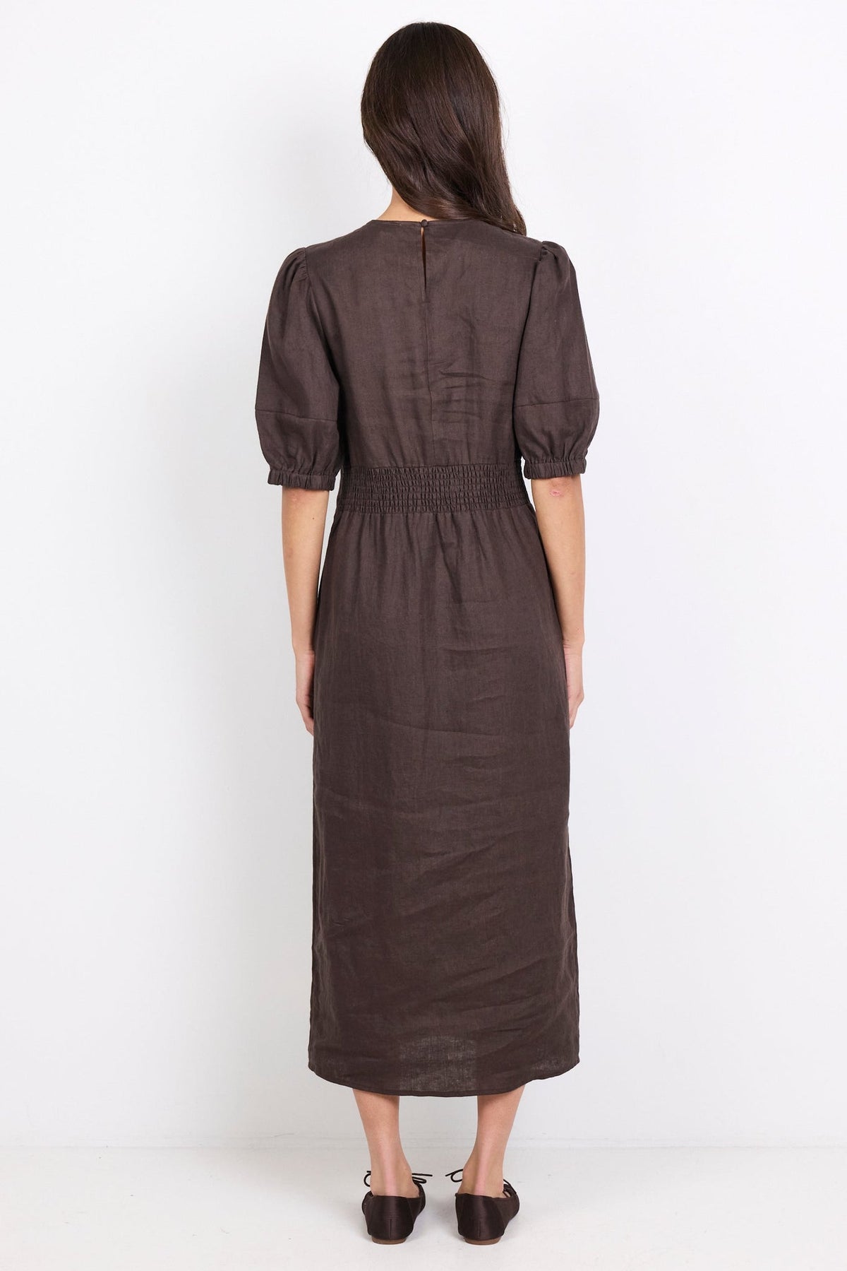 RE:UNION RELATIVE LINEN PUFF SLEEVE MAXI DRESS