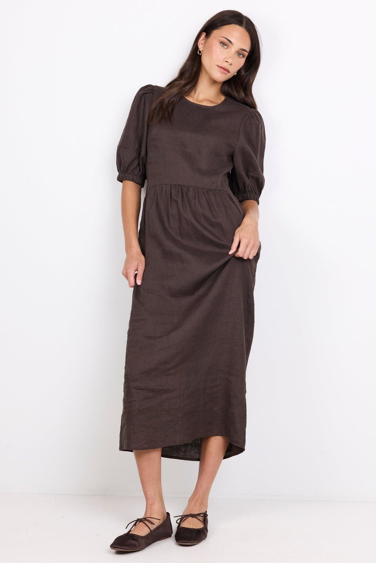 RE:UNION RELATIVE LINEN PUFF SLEEVE MAXI DRESS