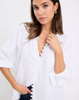 BY ROSA. RESTORATION LINEN BLEND FRONT MID SLEEVE BLOUSE