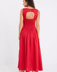 STORIES BE TOLD RESULTS RED LINEN BLEND STRUCTURED SLEEVELESS MAXI DRESS