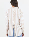 BY ROSA REVEAL STRIPE TIE BACK SHIRT