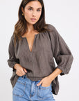 RE:UNION REVOLUTIONARY KHAI STRIPE LINEN RELAXED LS TOP