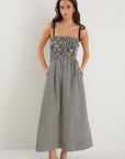 AMONG THE BRAVE RHAPSODY STRIPE STRAPPY SHIRRED BODICE MAXI DRESS