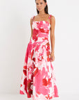 AMONG THE BRAVE ROYALTY WHITE POPPY FLORAL PLEATED MAXI DRESS