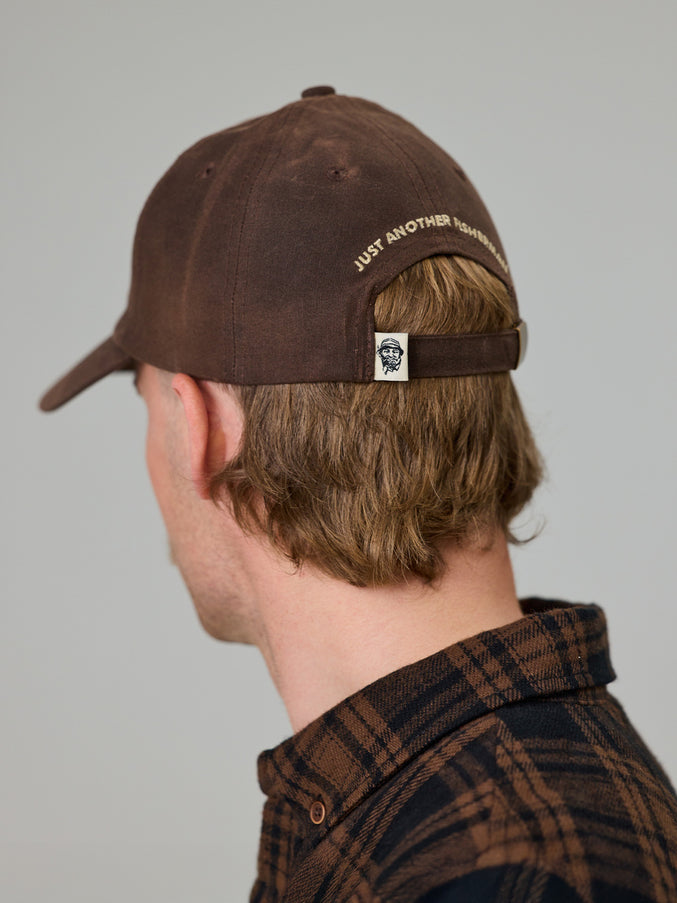JUST ANOTHER FISHERMAN STAMP TILLER WAX CAP BROWN