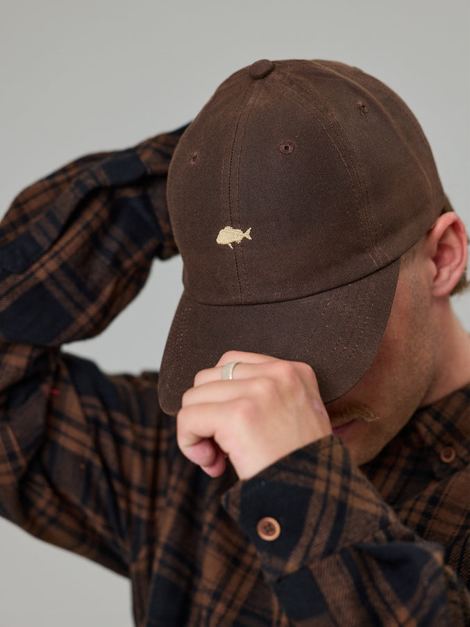 JUST ANOTHER FISHERMAN STAMP TILLER WAX CAP BROWN