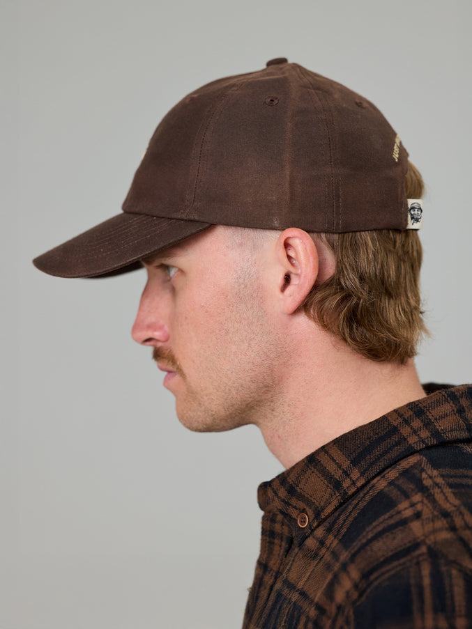 JUST ANOTHER FISHERMAN STAMP TILLER WAX CAP BROWN
