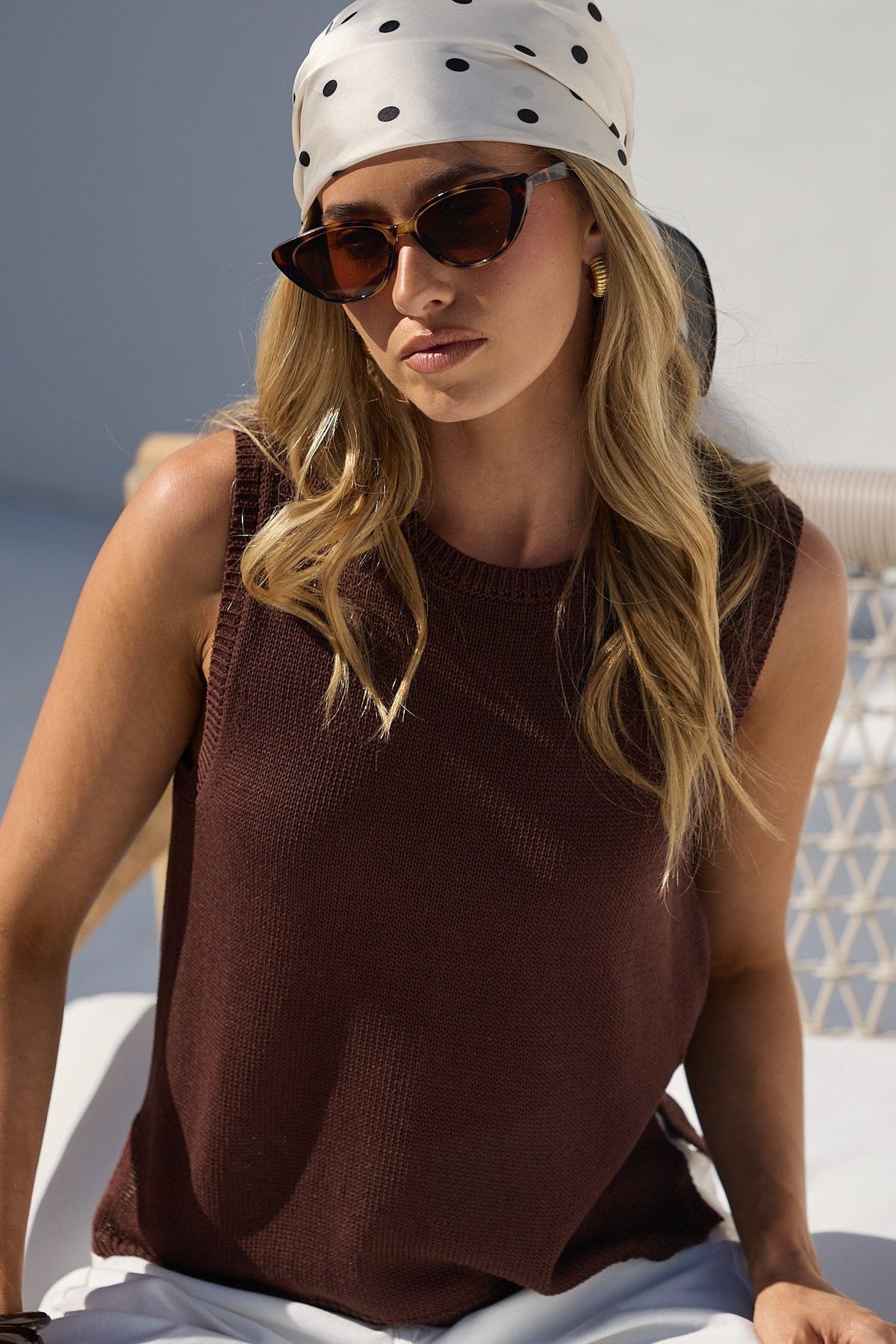 AMONG THE BRAVE SALUTE RELAXED SLEEVELESS KNIT TANK TOP