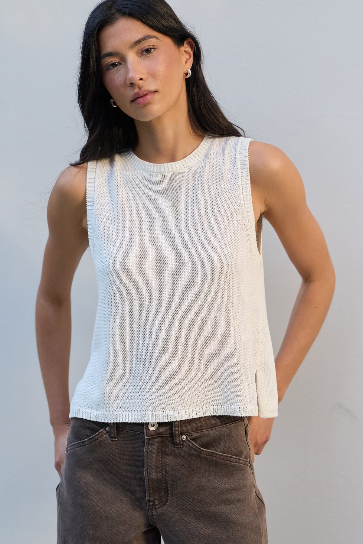 AMONG THE BRAVE SALUTE RELAXED SLEEVELESS KNIT TOP