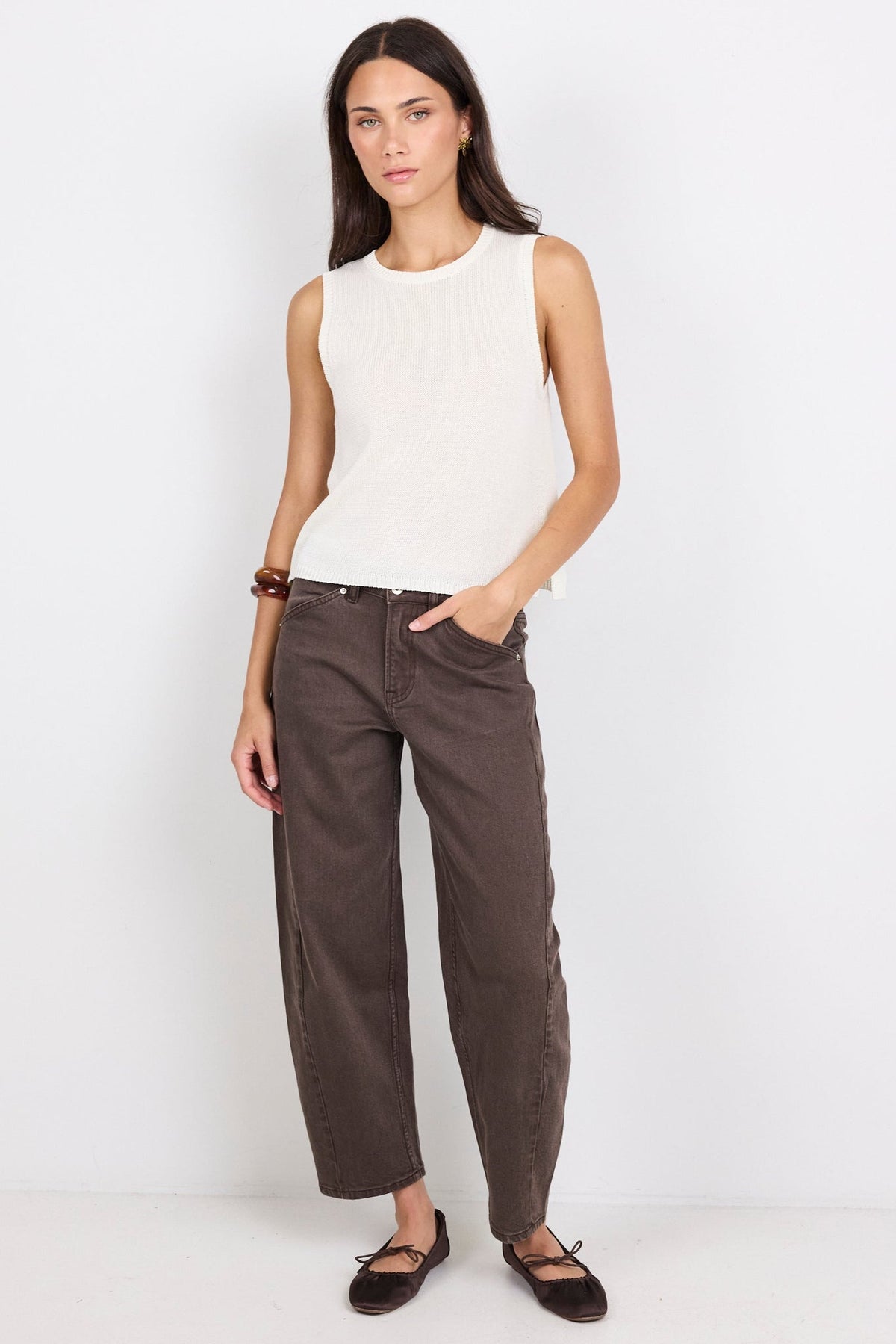 AMONG THE BRAVE SALUTE RELAXED SLEEVELESS KNIT TOP