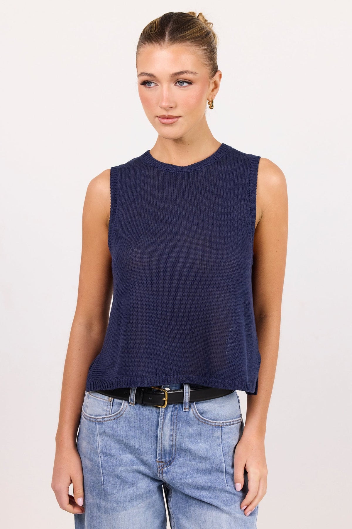 AMONG THE BRAVE SALUTE RELAXED SLEEVELESS KNIT TOP