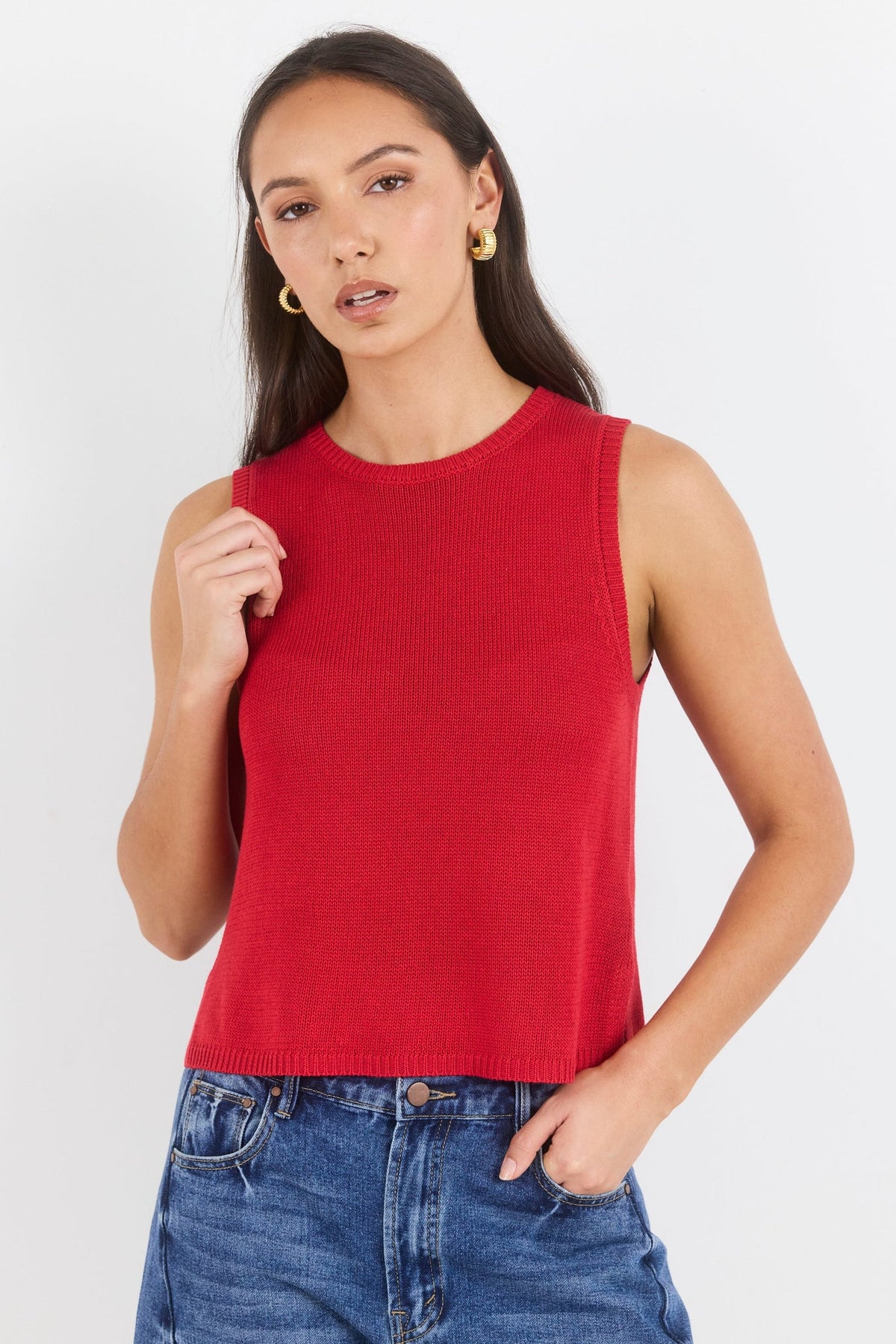 AMONG THE BRAVE SALUTE RELAXED SLEEVELESS KNIT TOP