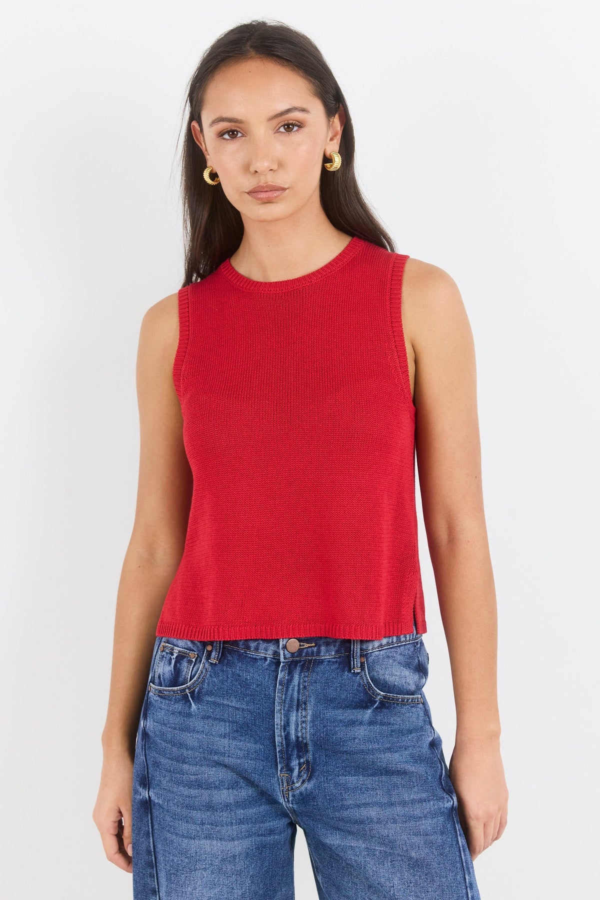 AMONG THE BRAVE SALUTE RELAXED SLEEVELESS KNIT TOP