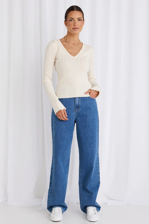 STORIES BE TOLD NICO LS V NECK RIB TOP