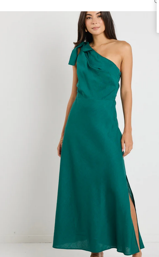 GEORGIA MAE MIRROR LINEN BLEND ONE SHOULDER DRESS
