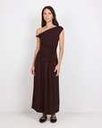 GEORGIA ZOE VANGUARD OFF THE SHOULDER RUCHED MAXI DRESS