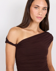 GEORGIA ZOE VANGUARD OFF THE SHOULDER RUCHED MAXI DRESS