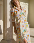 BY ROSA. SENTIMENT POSTCARD LONG SLEEVE MAXI SHIRT DRESS