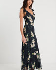 BY ROSA SERENADE FLORRAL TIE STRAPS SLIP MAXI DRESS