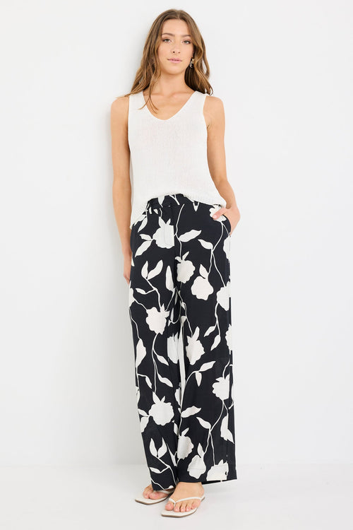 STORIES BE TOLD BENEFICIAL FLORAL FLAT FRONT ELASTIC BACK PANTS