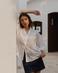 IVY + JACK ORNAMENTAL WHITE LACE INSERT PINTUCK SS SHIRT
