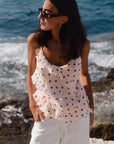 GEORGIA MAE OUTGOING CREAM CHERRY POLKA DOT FRILL CAMI TOP