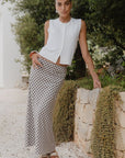 AMONG THE BRAVE SUMMIT GINGHAM COTTON BLEND TIE WAIST BIAS MAXI SKIRT