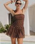 AMONG THE BRAVE FLORENTINE POLKA DOT STRAPLESS MINI DRESS