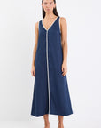 RE:UNION SIESTA NAVY LINEN CONTRAST SLEEVELSS MAXI DRESS