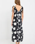 STORIES BE TOLD SPONTANEOUS WHITE FLORAL TIE SHOULDER RELAXED MIDI DRESS