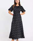 STORIES BE TOLD STAGE POLKA DOT PUFF SLEEVE FLOATY MAXI DRESS