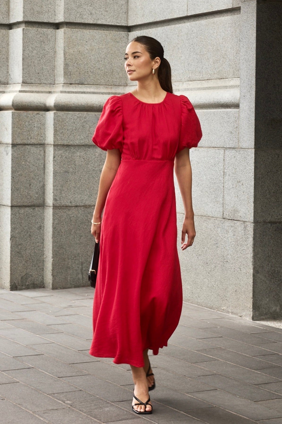STORIES BE TOLD STAGE PUFF SLEVEE FLOATY MAXI DRESS