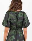 STORIES BE TOLD STAGE SATIN PUFF SLEEVE FLOATY MAXI DRESS