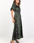 STORIES BE TOLD STAGE SATIN PUFF SLEEVE FLOATY MAXI DRESS