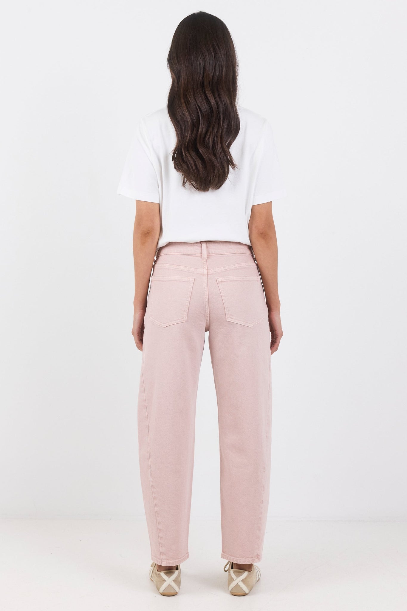 STORIES BE TOLD IDOLISE PALE PINK STRETCH SOFT BARREL JEAN
