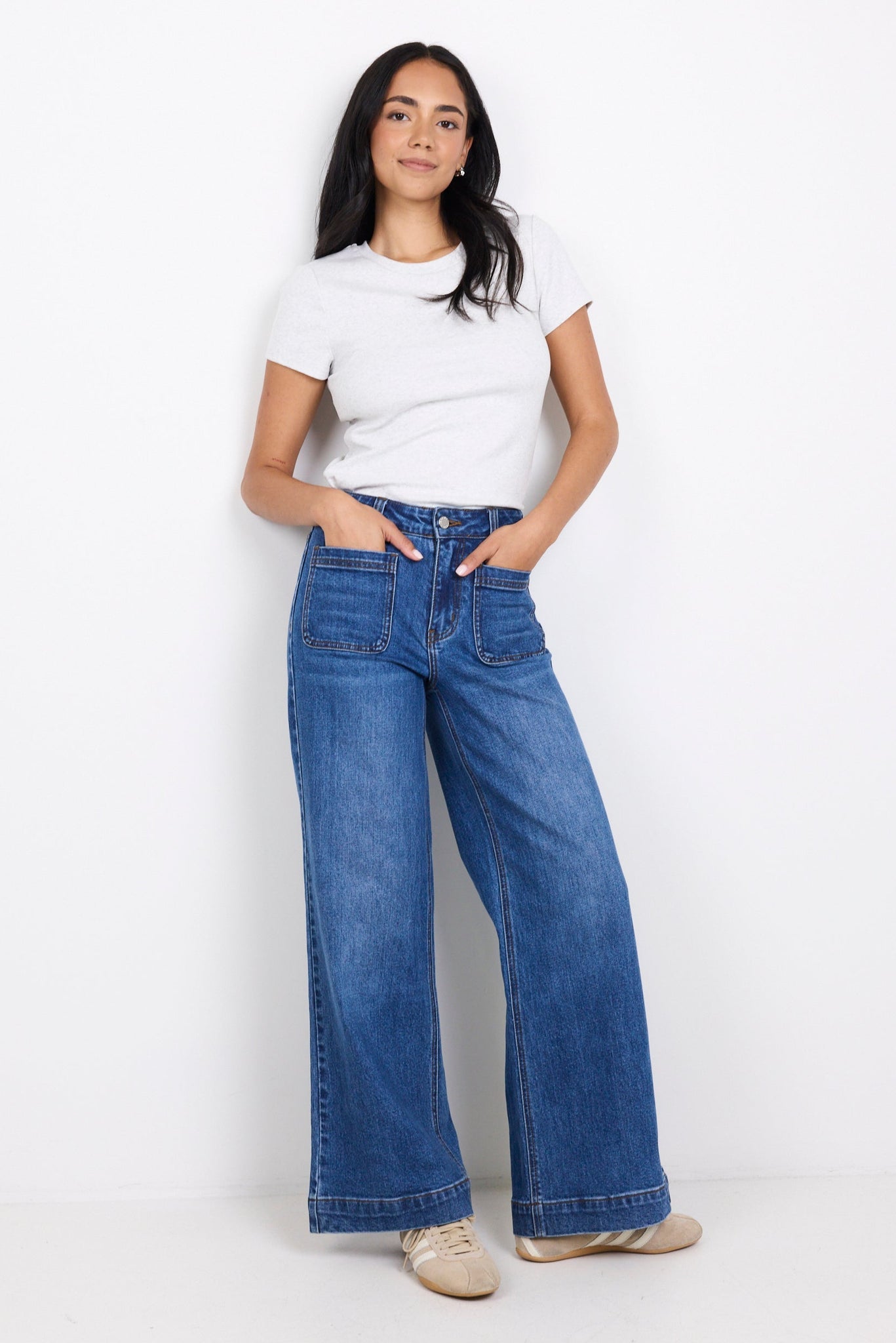 AMONG THE BRAVE ZOEY PETITE HIGH RISE WIDE LEG POCKET JEAN