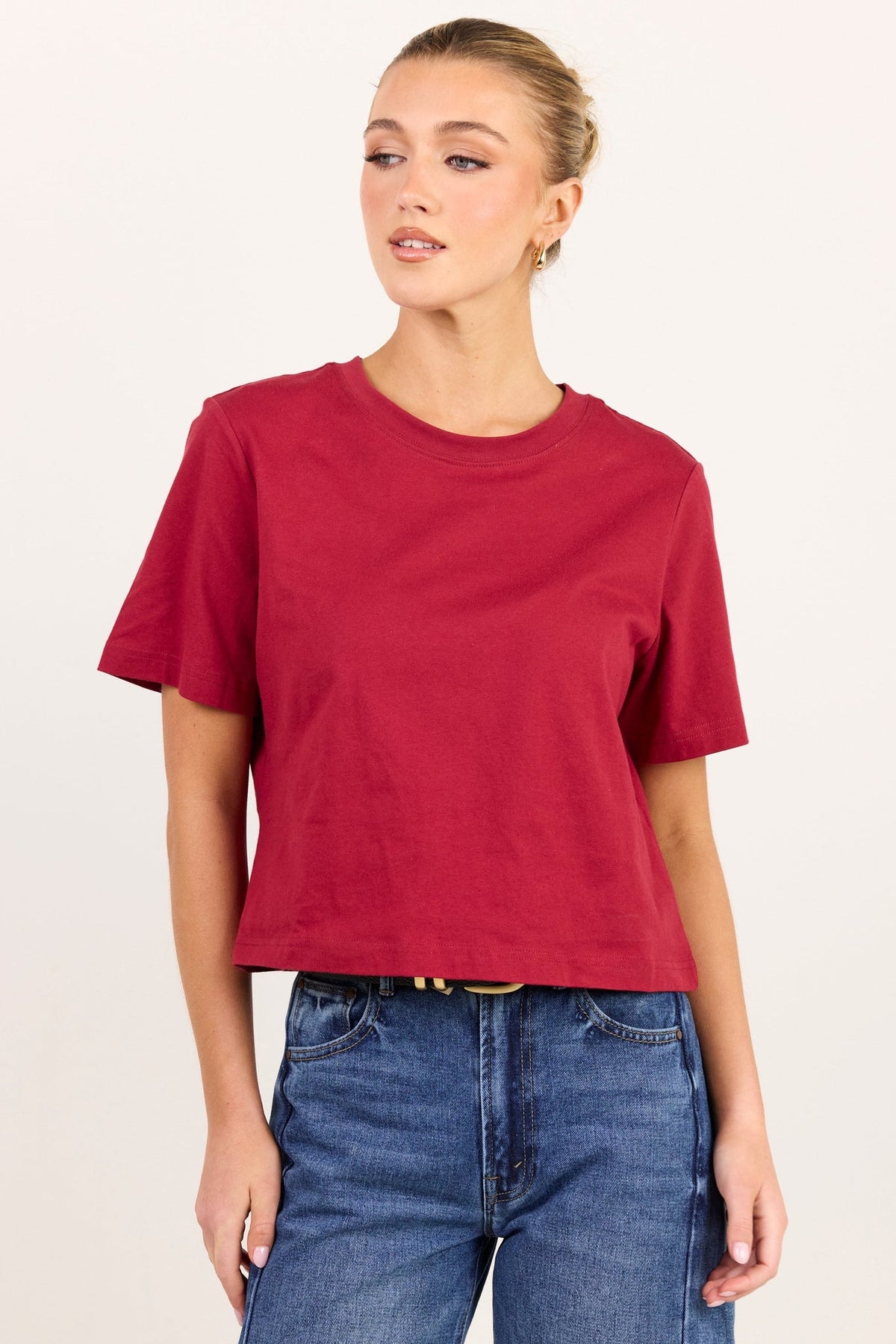 AMONG THR BRAVE SUBURB RED BOXY CROP TEE