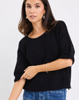 RE:UNION SUNRISE BLACK SS CROCHET KNIT TOP