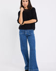 RE:UNION SUNRISE BLACK SS CROCHET KNIT TOP