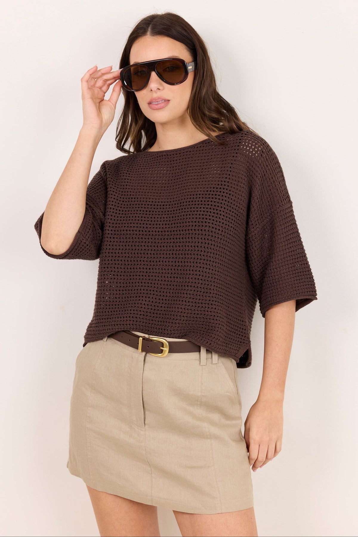 RE:UNION SUNRISE SS CROCHET KNIT TOP
