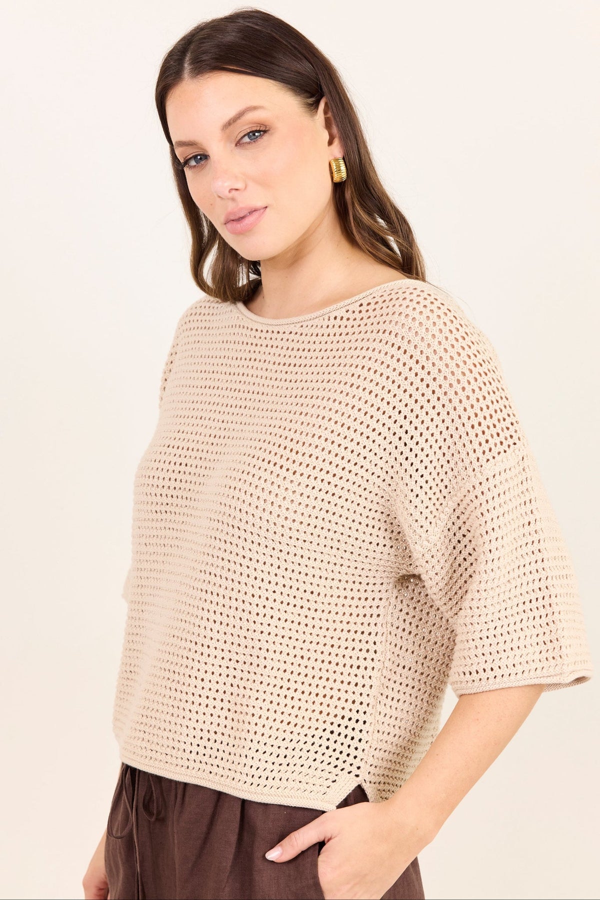 RE:UNION SUNRISE SHORT SLEEVE CROCHET KNIT TOP