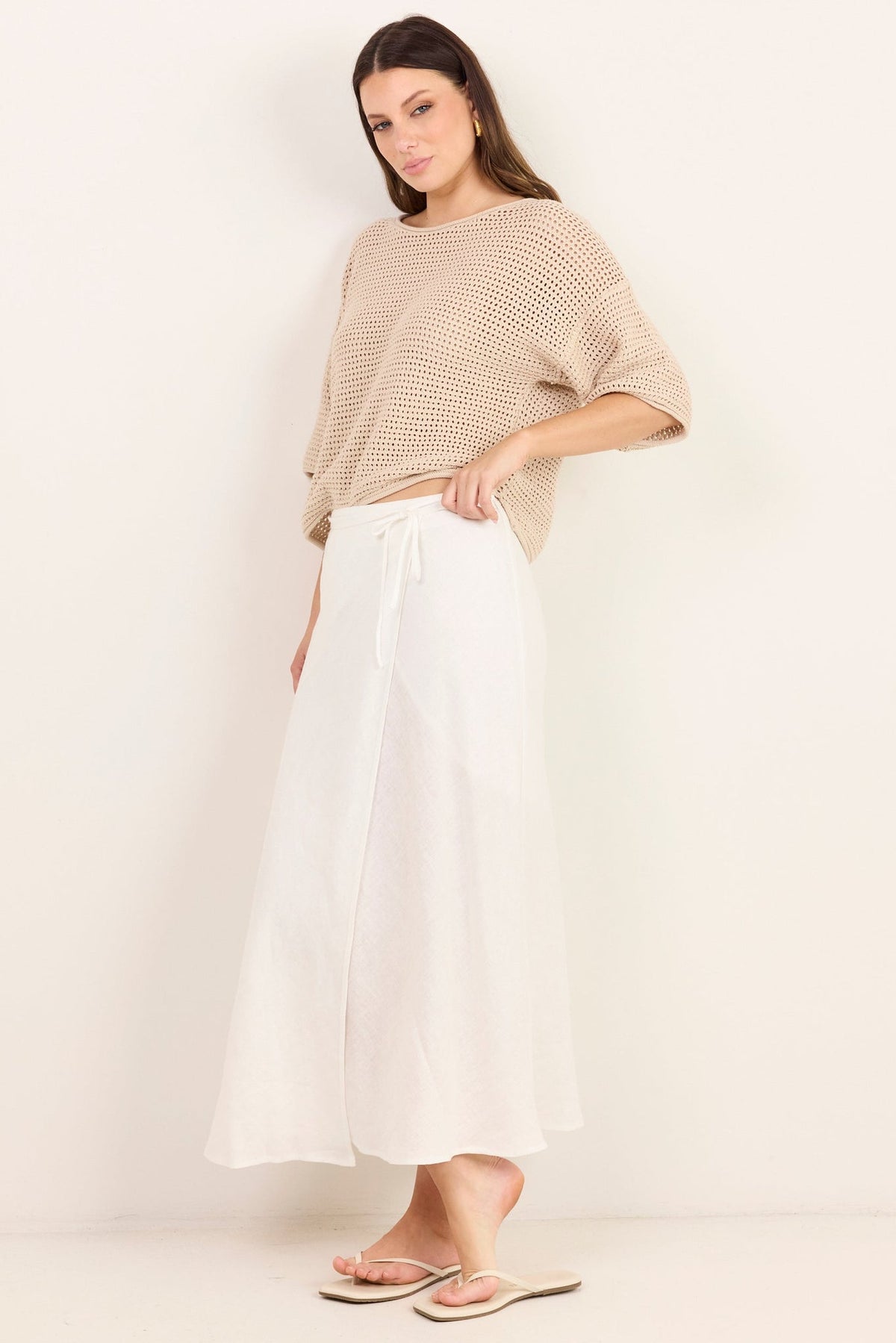 RE:UNION SAIL LINEN WRAP BIAS MAXI SKIRT