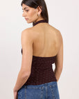 GEORGIA ZOE SURGE BLUE POLKA DOT GEORGETTE HALTER COWL NECK TOP