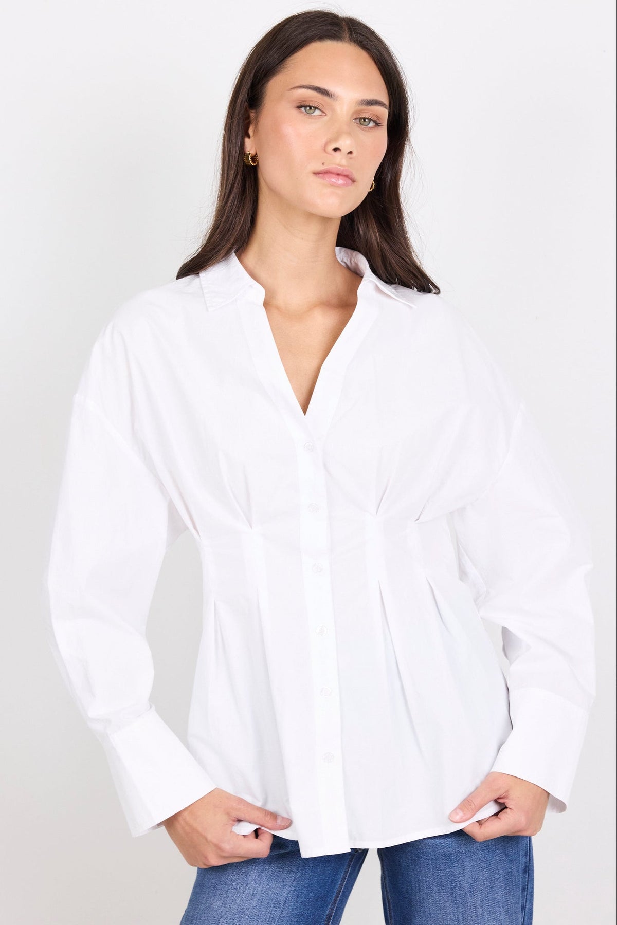 STORIES BE TOLD TIME KEEPER COTTON POPLIN CORSET DETAIL WAIST SHIRT
