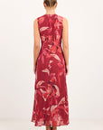 IVY + JACK TUCK PEONY SLEEVELESS PLEAT FRONT MAXI DRESS