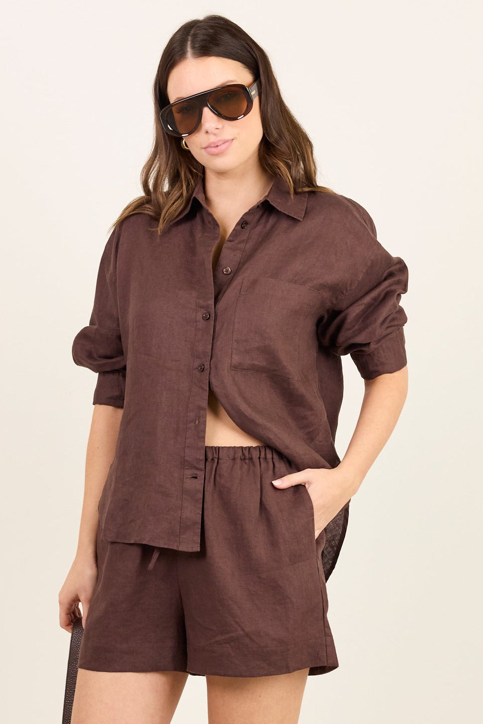 RE:UNION LIFESTYLE LINEN TIE WAIST SHORTS